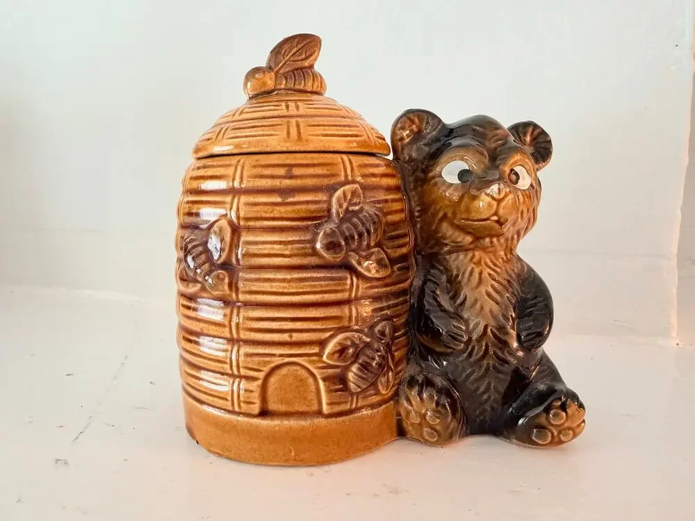 Armbee Bear Beehive Honey Pot Vintage Japan Ceramic Bees Kitschy Kitchen